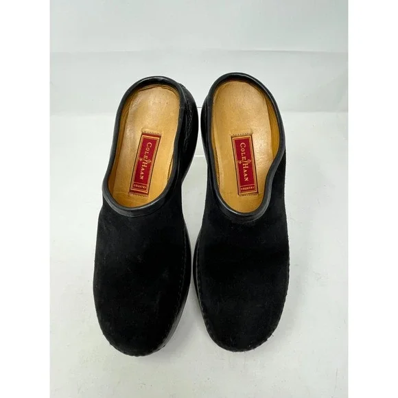 COLE HAAN Country Womens 9 Clog Shoes Black Suede Leather Knobby Outsole - Picture 2 of 10